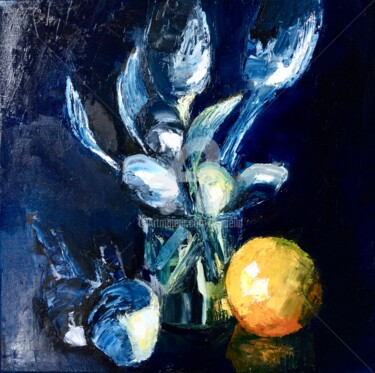 Картина под названием "Argent et orange" - Eliane Boivin, Подлинное произведение искусства, Масло