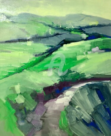 Painting titled "Auvergne" by Eliane Boivin, Original Artwork, Oil Mounted on Wood Stretcher frame