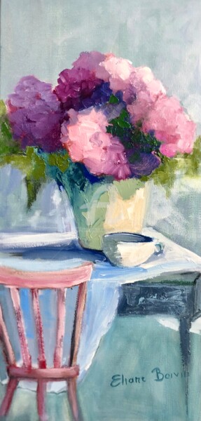 Peinture intitulée "Hortensias roses" par Eliane Boivin, Œuvre d'art originale, Huile