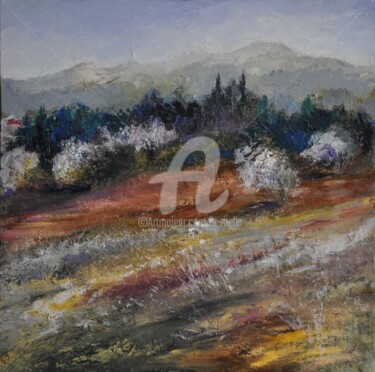 Peinture intitulée ""Mont Ventoux" 50X50" par Eliane Boivin, Œuvre d'art originale, Huile