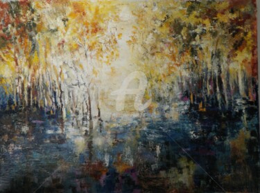 Painting titled ""Etang et arbres" 8…" by Eliane Boivin, Original Artwork, Oil