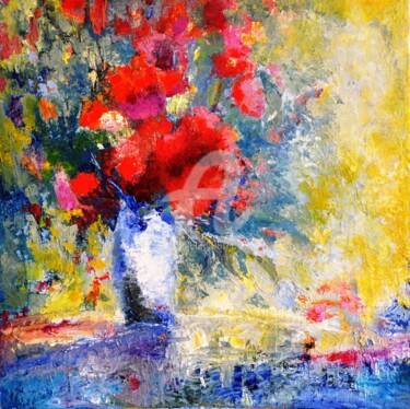 Painting titled ""Bouquet" 60x60" by Eliane Boivin, Original Artwork, Oil