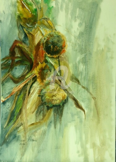 Schilderij getiteld "Mais et tournesols…" door Eliane Boivin, Origineel Kunstwerk, Olie