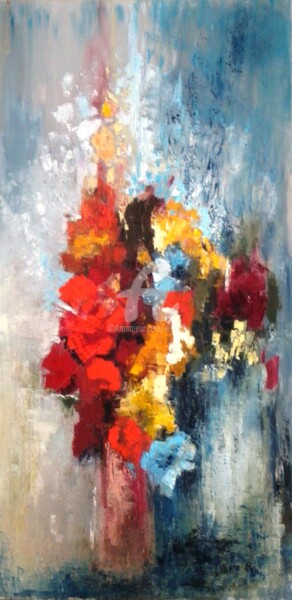 Painting titled ""Bouquet" 80x40" by Eliane Boivin, Original Artwork, Oil