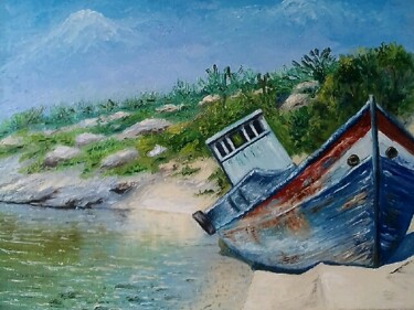 Картина под названием "морской пейзаж,"Ста…" - Elena Mokha, Подлинное произведение искусства, Масло Установлен на Деревянная…