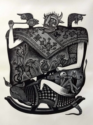 Gravures & estampes intitulée "Heck, we continue" par E. Robledo, Œuvre d'art originale, Embossage