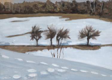 Pittura intitolato "4 salici nella neve" da E15 --, Opera d'arte originale