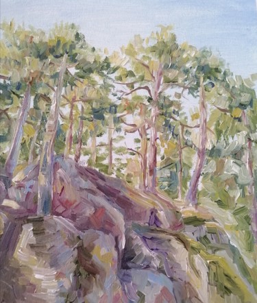 Картина под названием "Сосны в лесу" - Елизавета Чеча, Подлинное произведение искусства, Масло