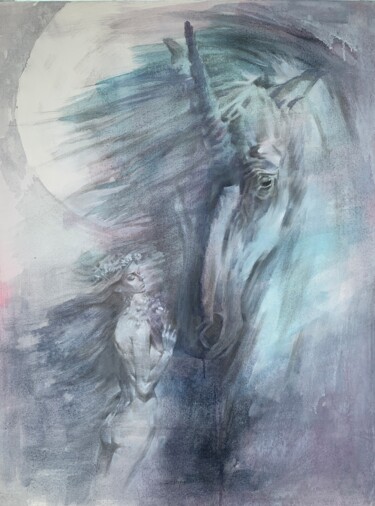 Peinture intitulée "Full moon #7 oil" par Eagle Zac, Œuvre d'art originale, Huile