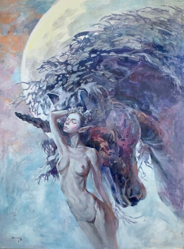 Peinture intitulée "Full moon #5 oil" par Eagle Zac, Œuvre d'art originale, Huile