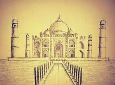Dibujo titulada "Taj in Monochrome" por Eaka Srivastava, Obra de arte original, Grafito