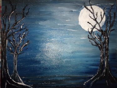 Painting titled "Moonlit Night" by Eaka Srivastava, Original Artwork, Oil