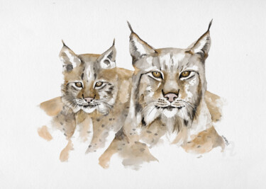 Ζωγραφική με τίτλο "Lynx d'Europe" από Earthlightened, Αυθεντικά έργα τέχνης, Ακουαρέλα