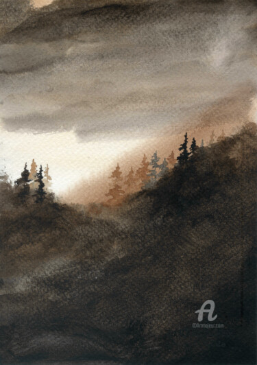 Картина под названием "Variations 025" - Earthlightened, Подлинное произведение искусства, Акварель