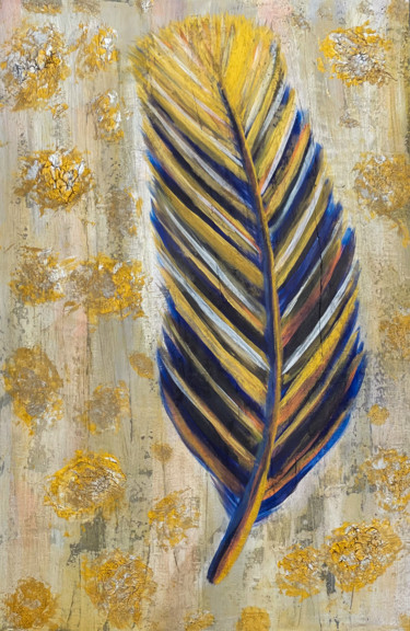 Painting titled "The Golden Feather" by Eitai Mordechai (EArts), Original Artwork, Acrylic