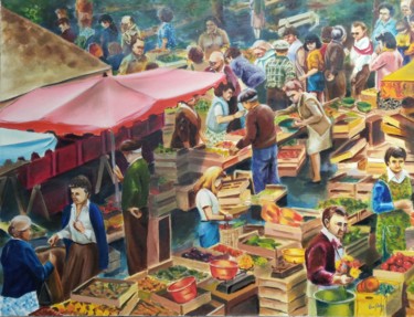 Peinture intitulée "Le marché" par Eric Balay, Œuvre d'art originale, Huile