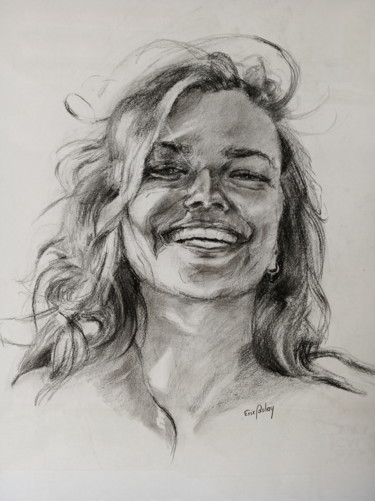 Drawing titled "Grand sourire" by Eric Balay, Original Artwork, Charcoal