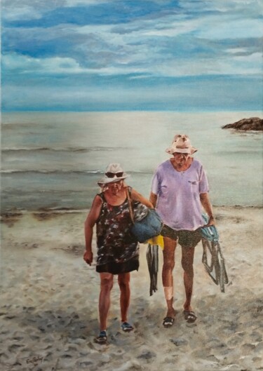 Peinture intitulée "Retour de plage / b…" par Eric Balay, Œuvre d'art originale, Huile