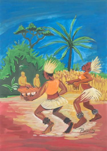 Painting titled "Bikutsi Dance 02 Ca…" by Emmanuel Baliyanga, Original Artwork, Oil