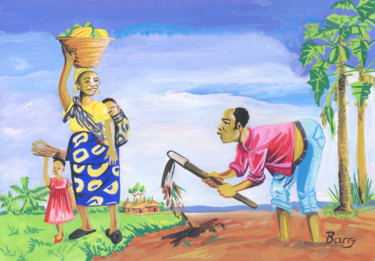 Painting titled "Cameroon Village Li…" by Emmanuel Baliyanga, Original Artwork, Oil
