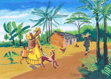 Painting titled "Paysage du Sud du C…" by Emmanuel Baliyanga, Original Artwork, Oil