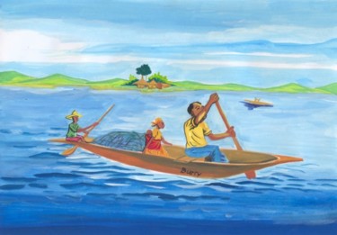 Painting titled "Voyage au Lac Kivu" by Emmanuel Baliyanga, Original Artwork, Oil