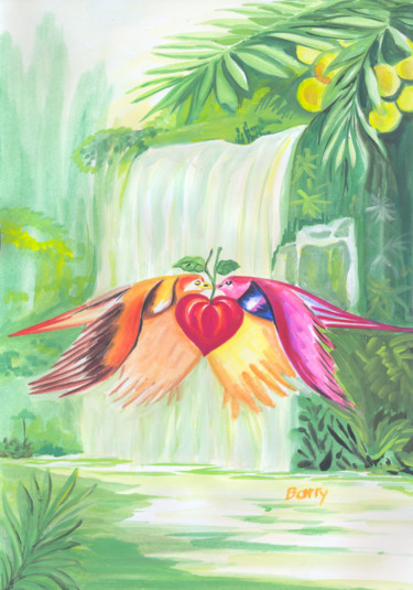 Painting titled "Birds in Love 03" by Emmanuel Baliyanga, Original Artwork, Oil