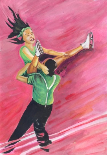 Painting titled "Patinage artistique…" by Emmanuel Baliyanga, Original Artwork, Oil