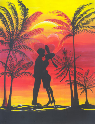 Painting titled "Love Under The Coco…" by Emmanuel Baliyanga, Original Artwork, Oil