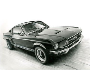 Dessin intitulée "La Ford Mustang" par Eric Berthet, Œuvre d'art originale, Encre
