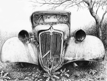 「Traction AV abandon…」というタイトルの描画 Eric Berthetによって, オリジナルのアートワーク, インク