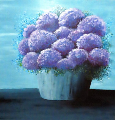 Painting titled "Hydrangea Cupcakes" by Ebedes, Original Artwork, Acrylic Mounted on Wood Stretcher frame