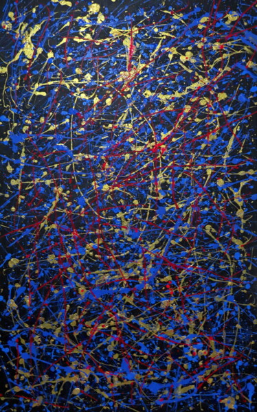 Painting titled "Blue Chaos" by Ebedes, Original Artwork, Acrylic Mounted on Wood Stretcher frame