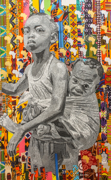 Malerei mit dem Titel "My elder sister" von Ebedmelech Nzume Tsala, Original-Kunstwerk, Stoff