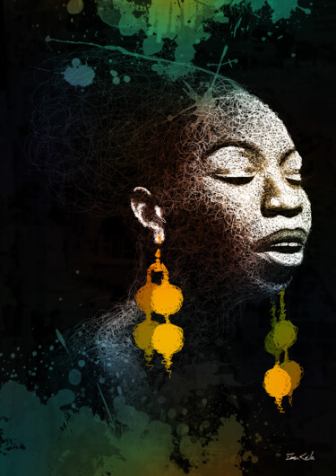 Digital Arts με τίτλο "Nina Simone - Colle…" από Eben Kela, Αυθεντικά έργα τέχνης, Ψηφιακή ζωγραφική