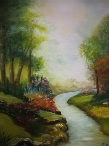 Painting titled "Ruisseau" by Éric Benard, Original Artwork, Oil