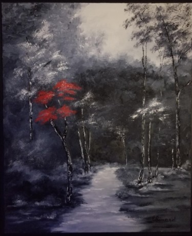 Painting titled "Chemin forestier" by Éric Benard, Original Artwork, Oil