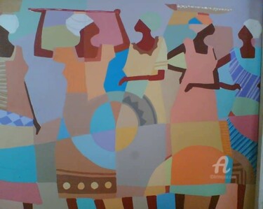 Painting titled "Market walker" by Ebenezer Kwesi Ofori Appiah, Original Artwork, Acrylic