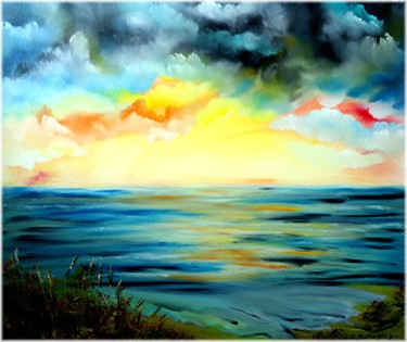 Malerei mit dem Titel "Sonnenuntergang auf…" von Kwiatuszek, Original-Kunstwerk, Öl
