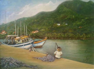Pintura intitulada "porto dos pescadores" por Paula, Obras de arte originais