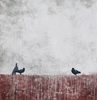Peinture intitulée "Trois pigeons / ven…" par Ebro, Œuvre d'art originale