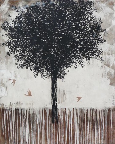 Peinture intitulée "Le Grand arbre / ve…" par Ebro, Œuvre d'art originale