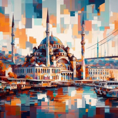 Digitale Kunst mit dem Titel "Ortakoy" von Ebru Bandinelli, Original-Kunstwerk, Digitale Malerei