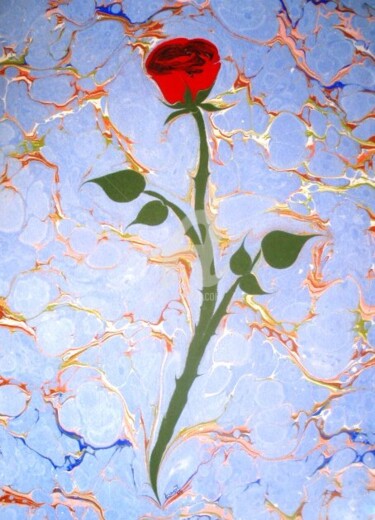 "aşk" başlıklı Tablo Ebru Sanatçısı tarafından, Orijinal sanat, Petrol