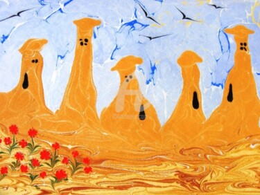 "peri bacaları" başlıklı Tablo Ebru Sanatçısı tarafından, Orijinal sanat, Petrol