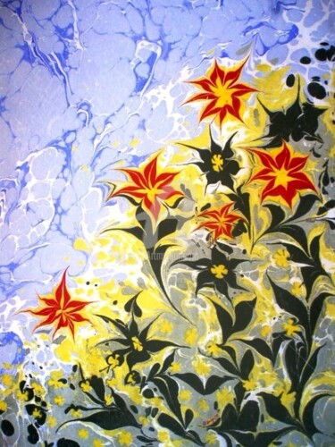 "yıldızlar" başlıklı Tablo Ebru Sanatçısı tarafından, Orijinal sanat, Petrol