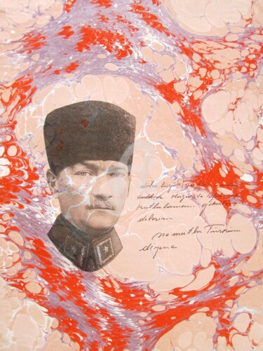 "Atatürk 9" başlıklı Tablo Ebru Sanatçısı tarafından, Orijinal sanat, Mürekkep
