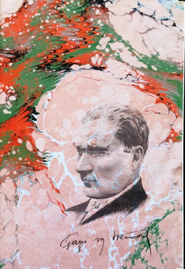 "Atatürk 15" başlıklı Tablo Ebru Sanatçısı tarafından, Orijinal sanat, Suluboya