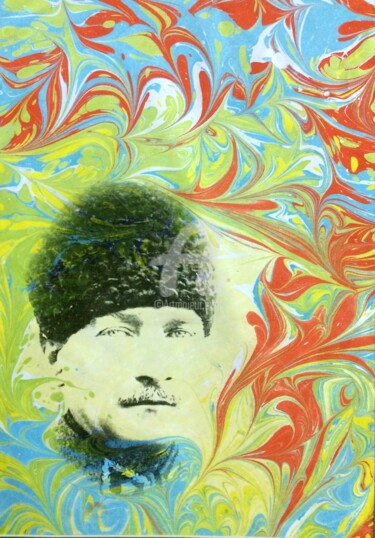 "Atatürk 18" başlıklı Tablo Ebru Sanatçısı tarafından, Orijinal sanat, Suluboya