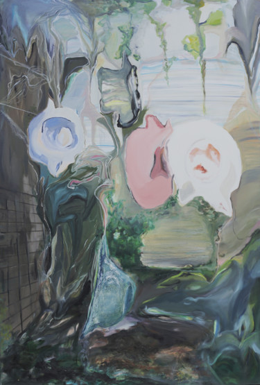 Картина под названием "Garden with hats III" - Schiwago, Подлинное произведение искусства, Масло